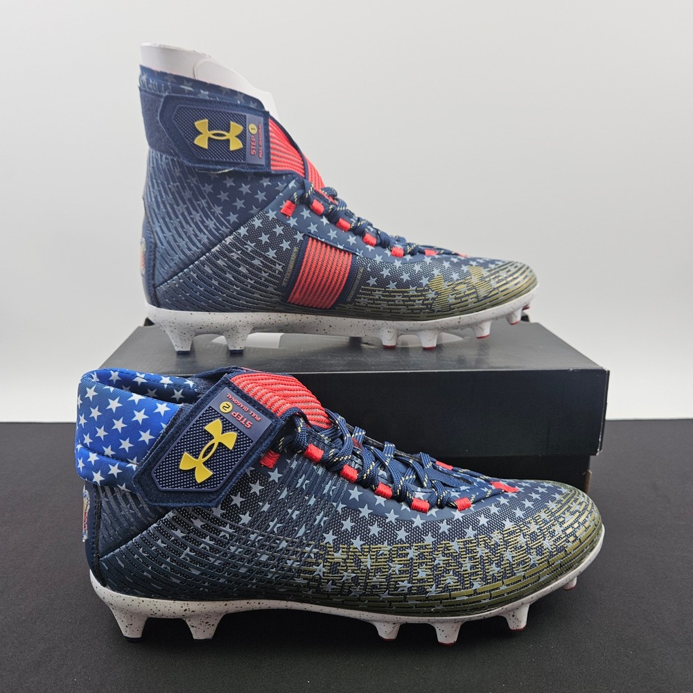 Under Armour Highlight MC LE USA Football Cleats Mens 10.5 Navy Red 3025740-100‎